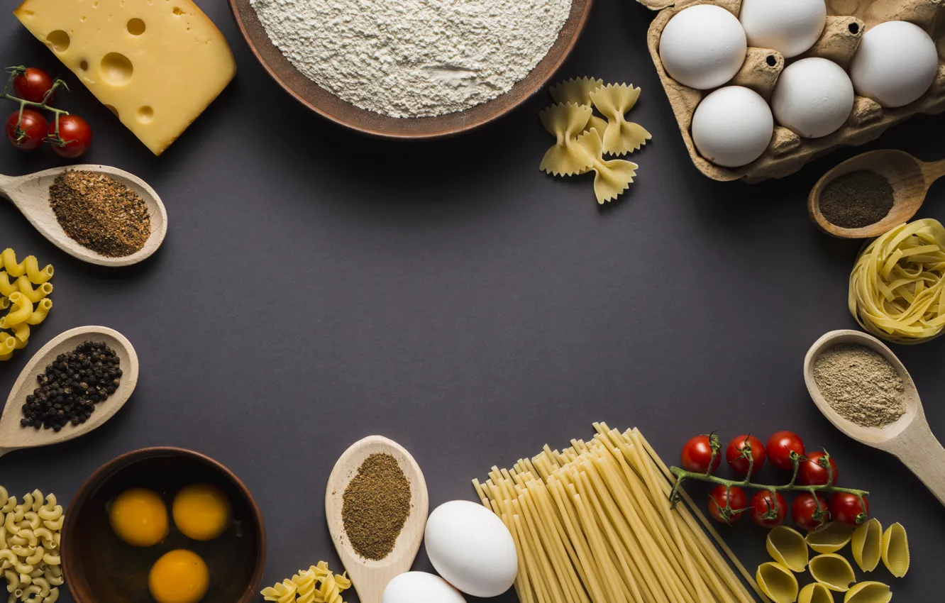 Photo wallpaper food, cheese, Italy, spaghetti, spices, flour, noodles, pasta