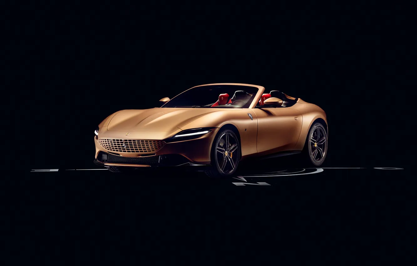 Photo wallpaper side view, Front, black background, Spider, V8 Engine, Ferrari Rome, 2024, Italy Car