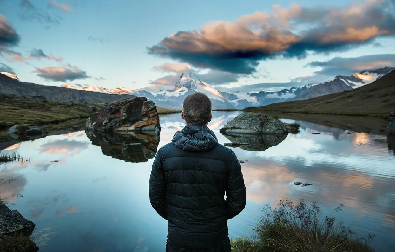 Photo wallpaper Switzerland, man, bokeh, guy, Zermatt, Male, Matterhorn