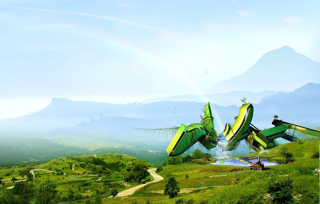 Photo wallpaper greens, the sky, landscape