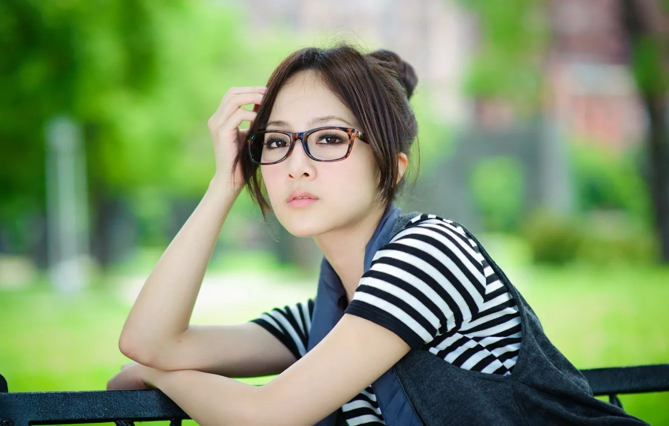 Photo wallpaper look, tenderness, beauty, Asian, beauty, blurred background, glasses, charm
