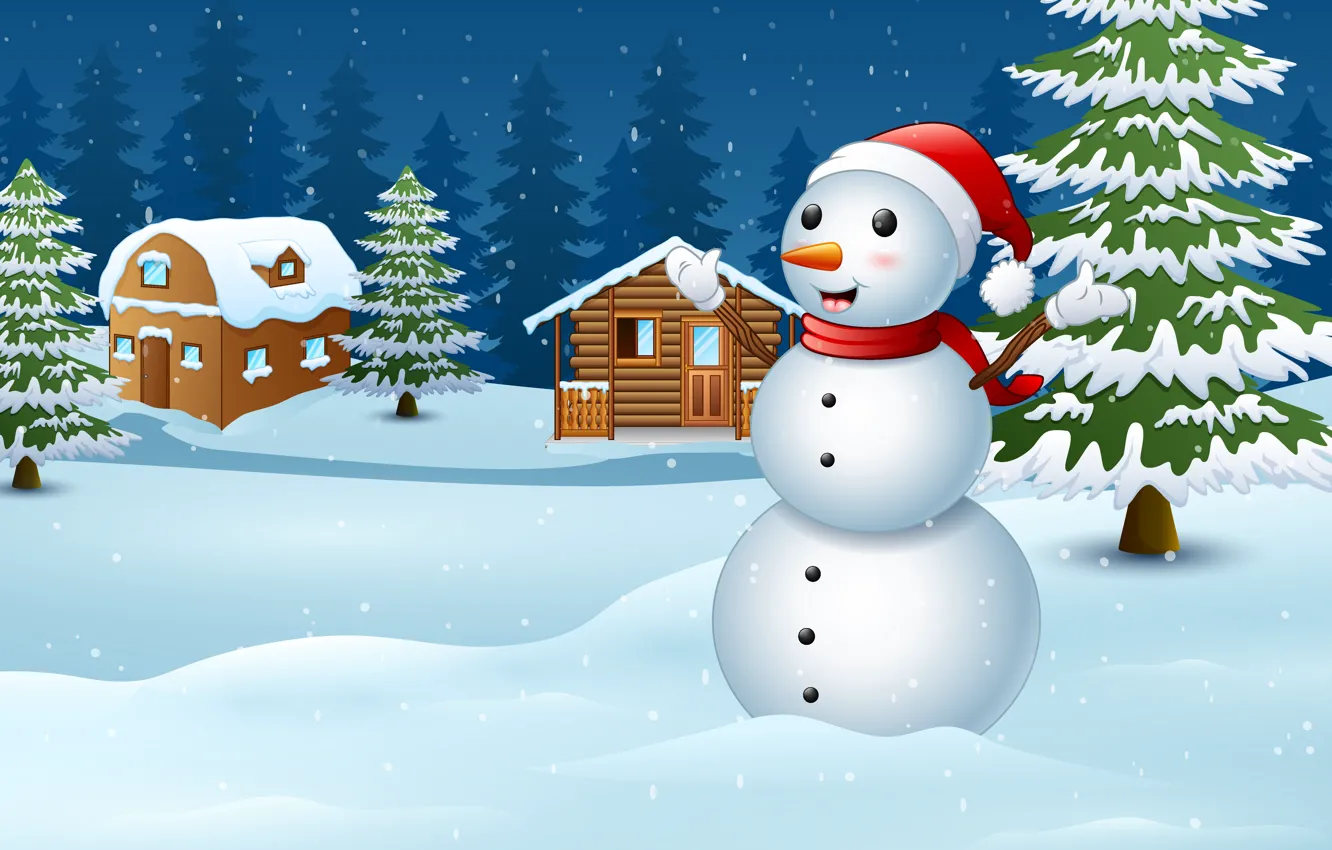 Photo wallpaper winter, snow, snowflakes, New Year, Christmas, snowman, happy, Christmas