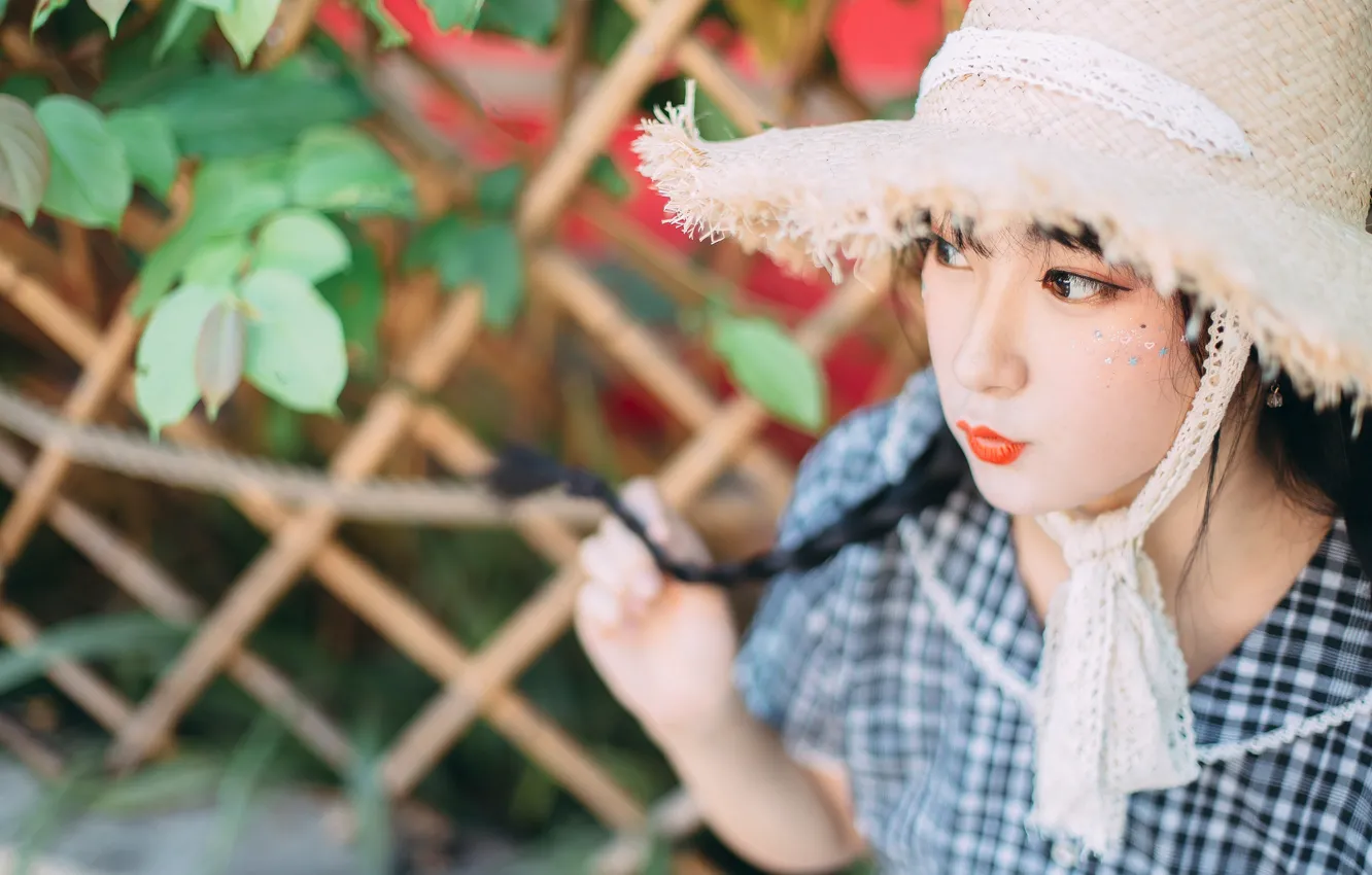 Photo wallpaper hat, woman, model, pretty, asian, close up, Close Shot, Close Face
