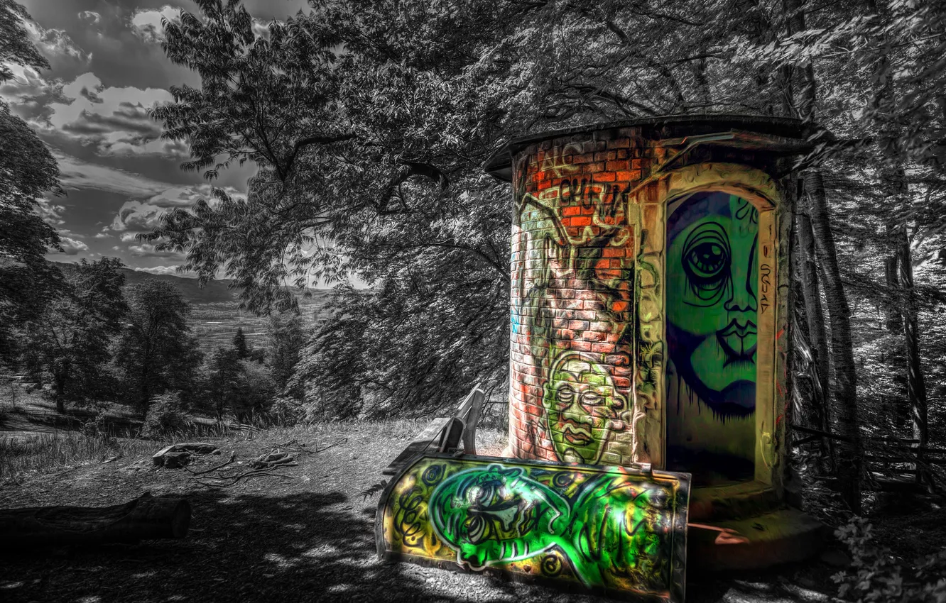 Photo wallpaper the sky, trees, graffiti