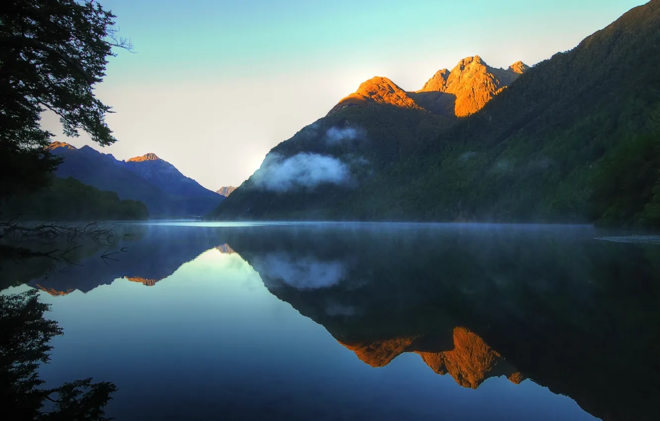 Photo wallpaper water, mountains, reflection