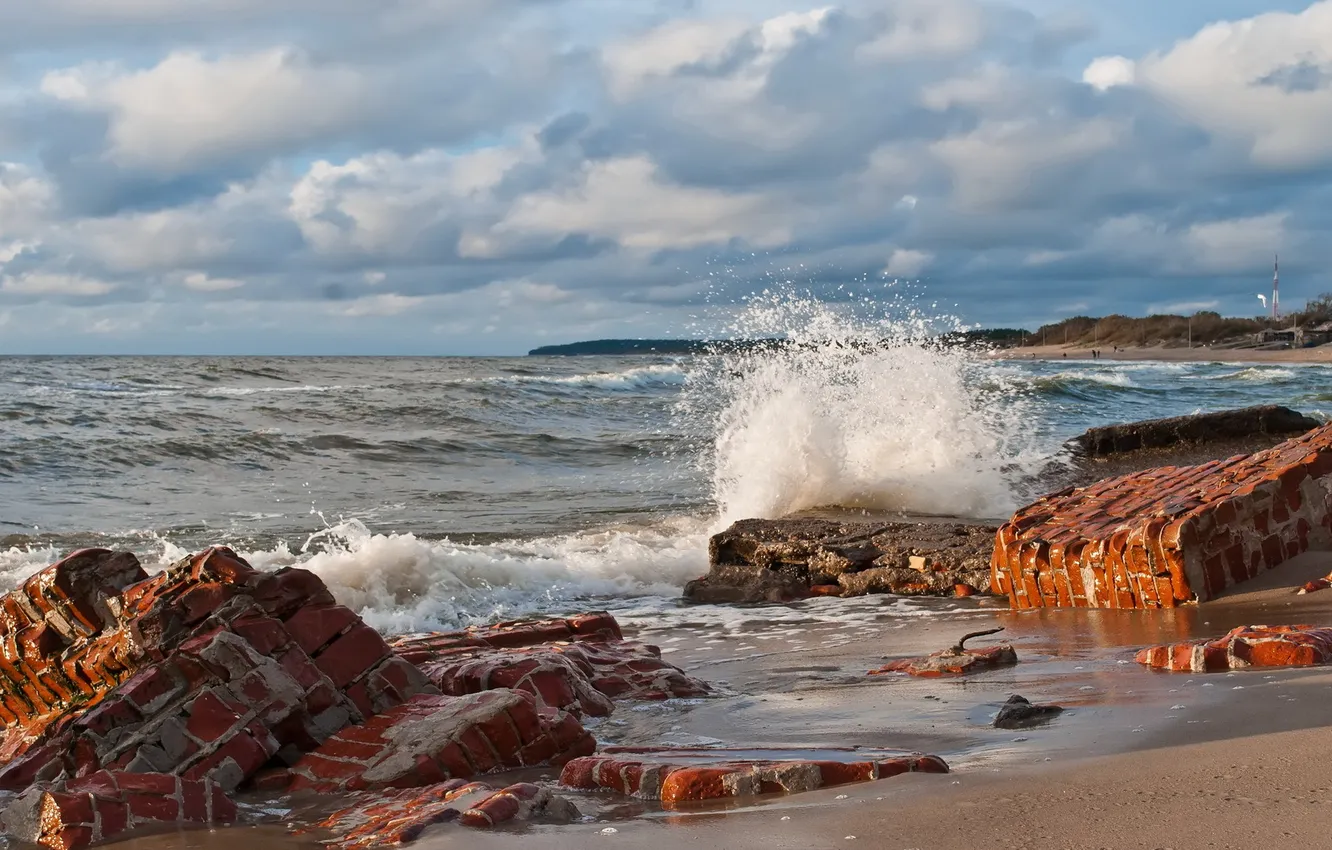 Photo wallpaper sea, stones, wave