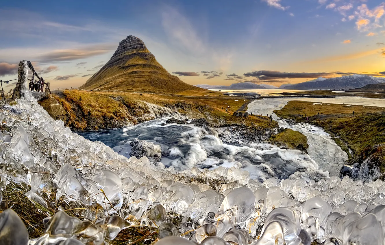 Photo wallpaper ice, mountains, shore