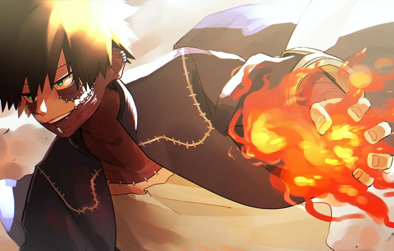 Photo wallpaper smile, fire, hand, guy, Boku No Hero Academy, My heroic academia