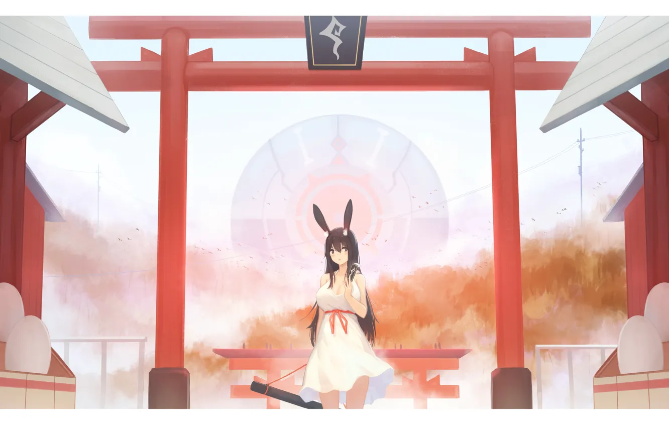Photo wallpaper girl, ears, torii
