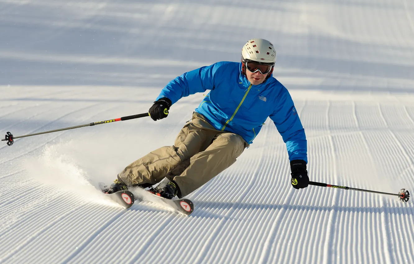 Photo wallpaper snow, ski, stick, slope, helmet, Skiing, atomic, the north face
