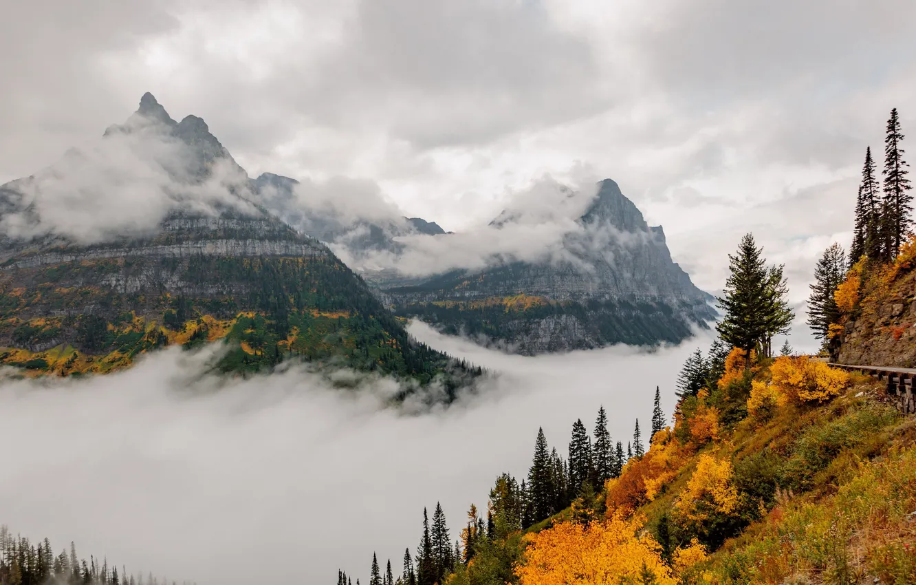 Photo wallpaper clouds, mountains, fog, the beauty of nature, The greatness of nature