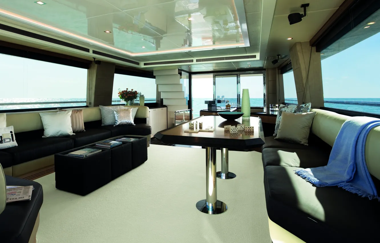 Photo wallpaper view, luxury, yacht, motor, Salon, Magellano