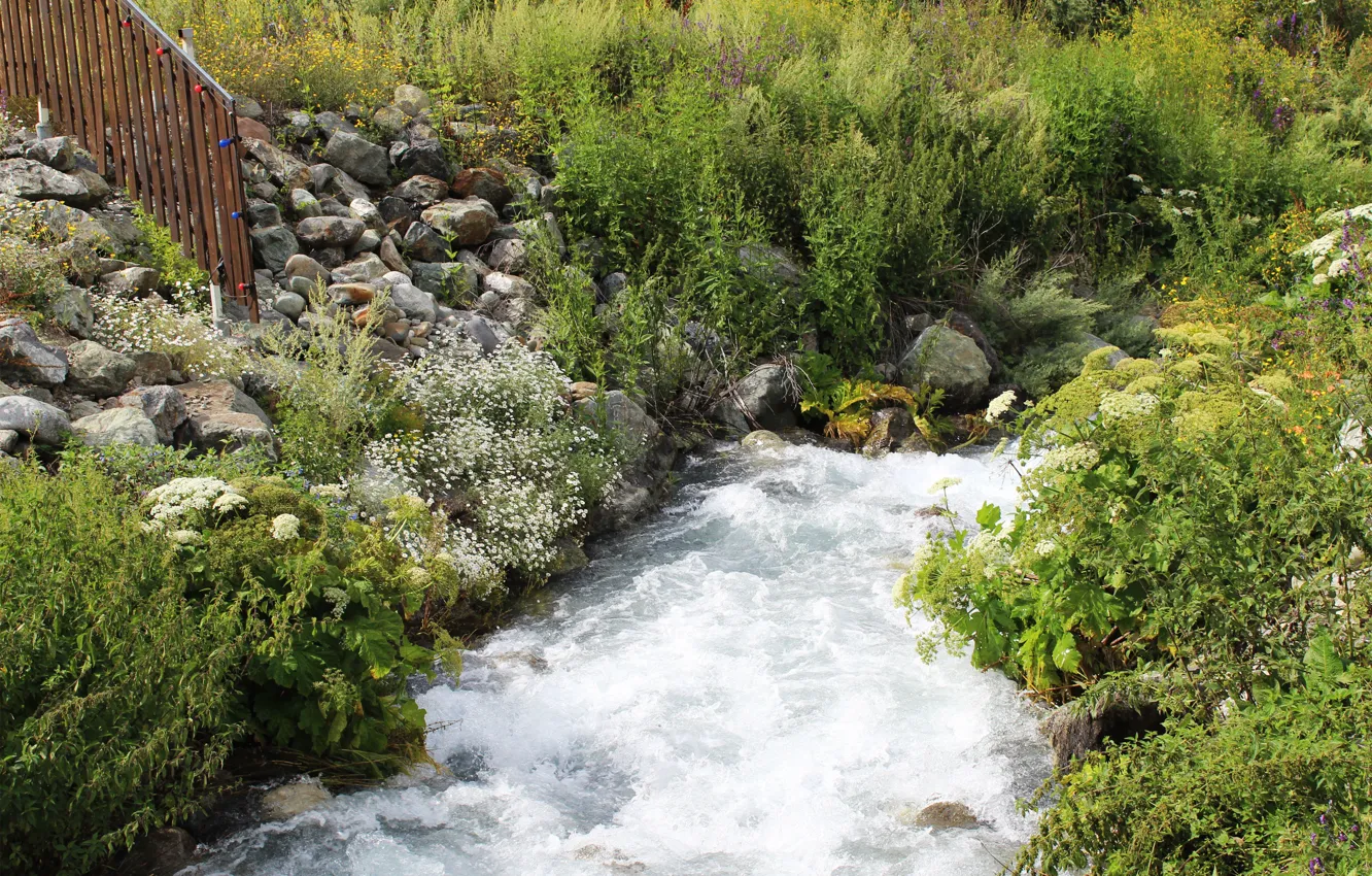 Photo wallpaper water, river, mountains