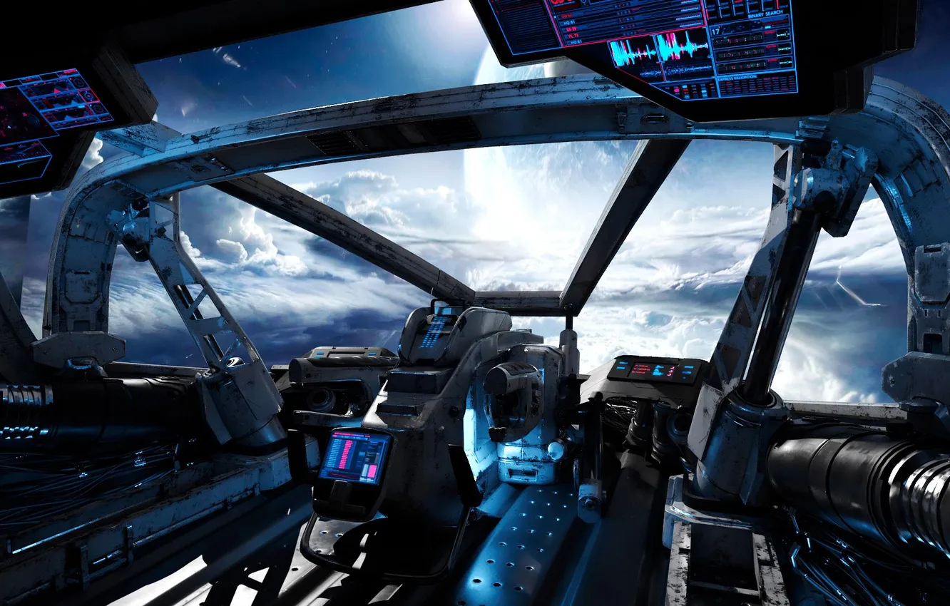 Photo wallpaper computer, space, future, fiction, interface, blocks, devices, space