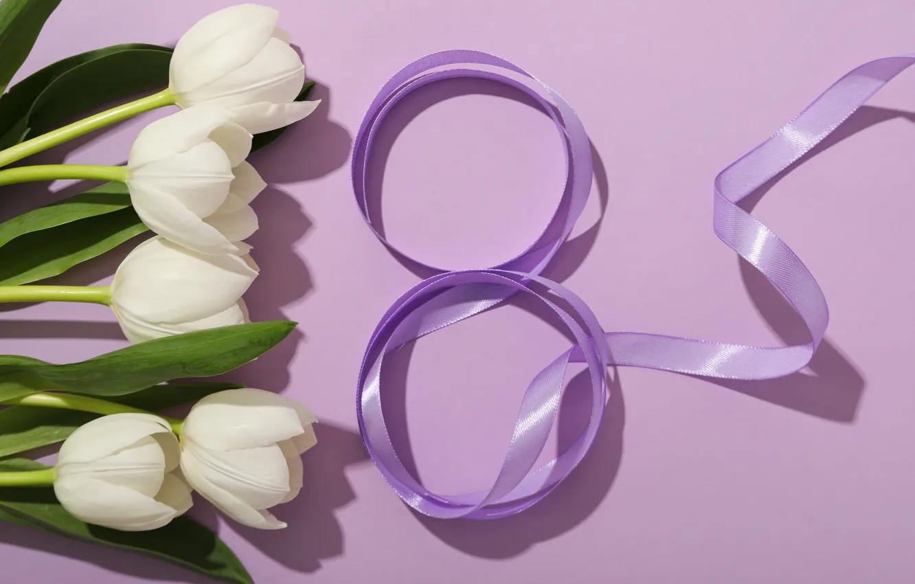 Photo wallpaper flowers, figures, tape, tulips, March 8, pink, flowers, background