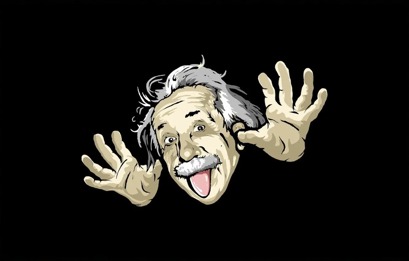 Photo wallpaper language, mustache, face, head, hands, grimace, Albert Einstein, scientist