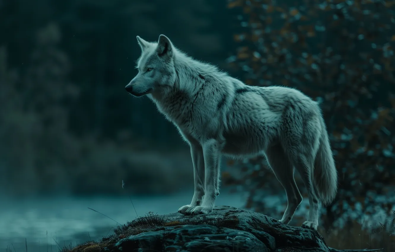 Photo wallpaper night, wolf, predator, digital art, AI art, The Art of Artificial Intelligence, neural network