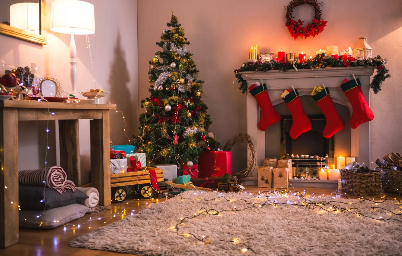 Photo wallpaper tree, New Year, Christmas, merry christmas, decoration, xmas, holiday celebration