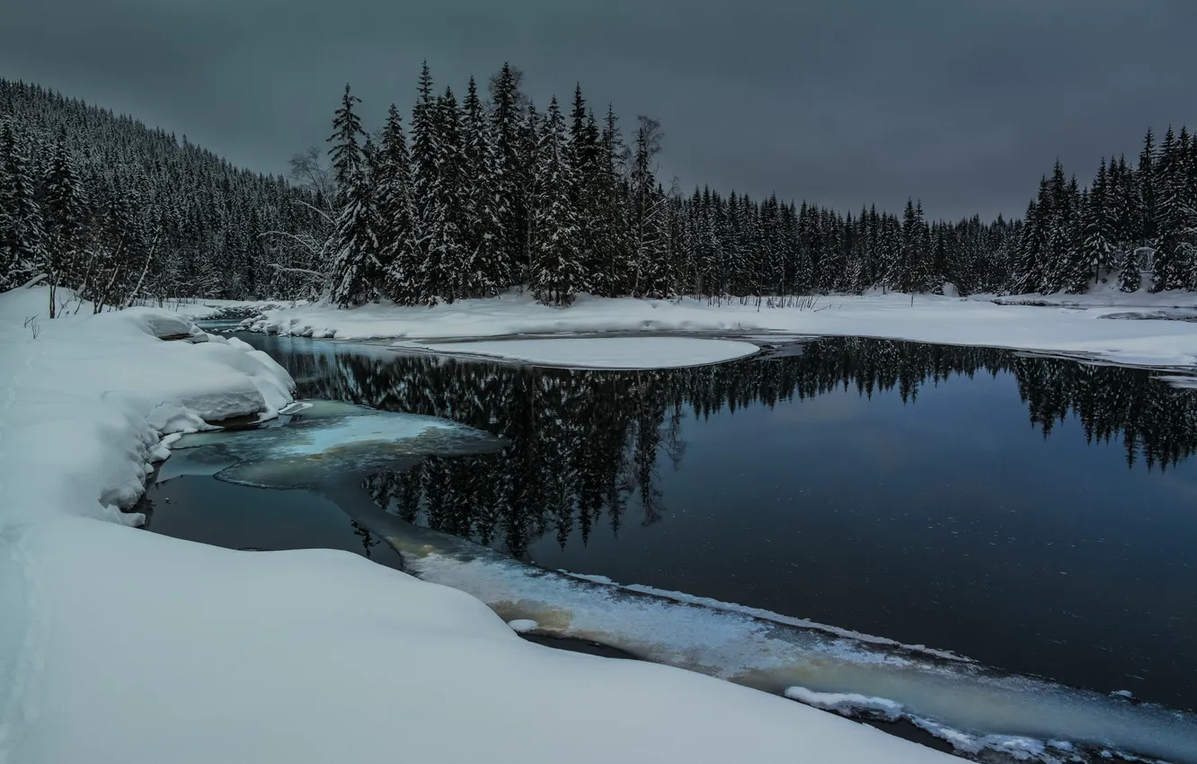 Photo wallpaper winter, night, river