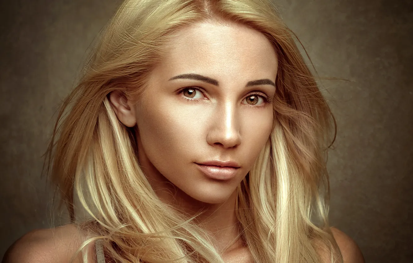 Photo wallpaper look, close-up, background, model, portrait, makeup, hairstyle, blonde