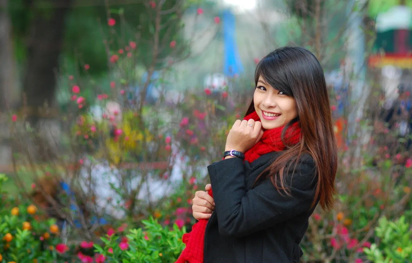 Photo wallpaper girl, smile, brunette, Asian