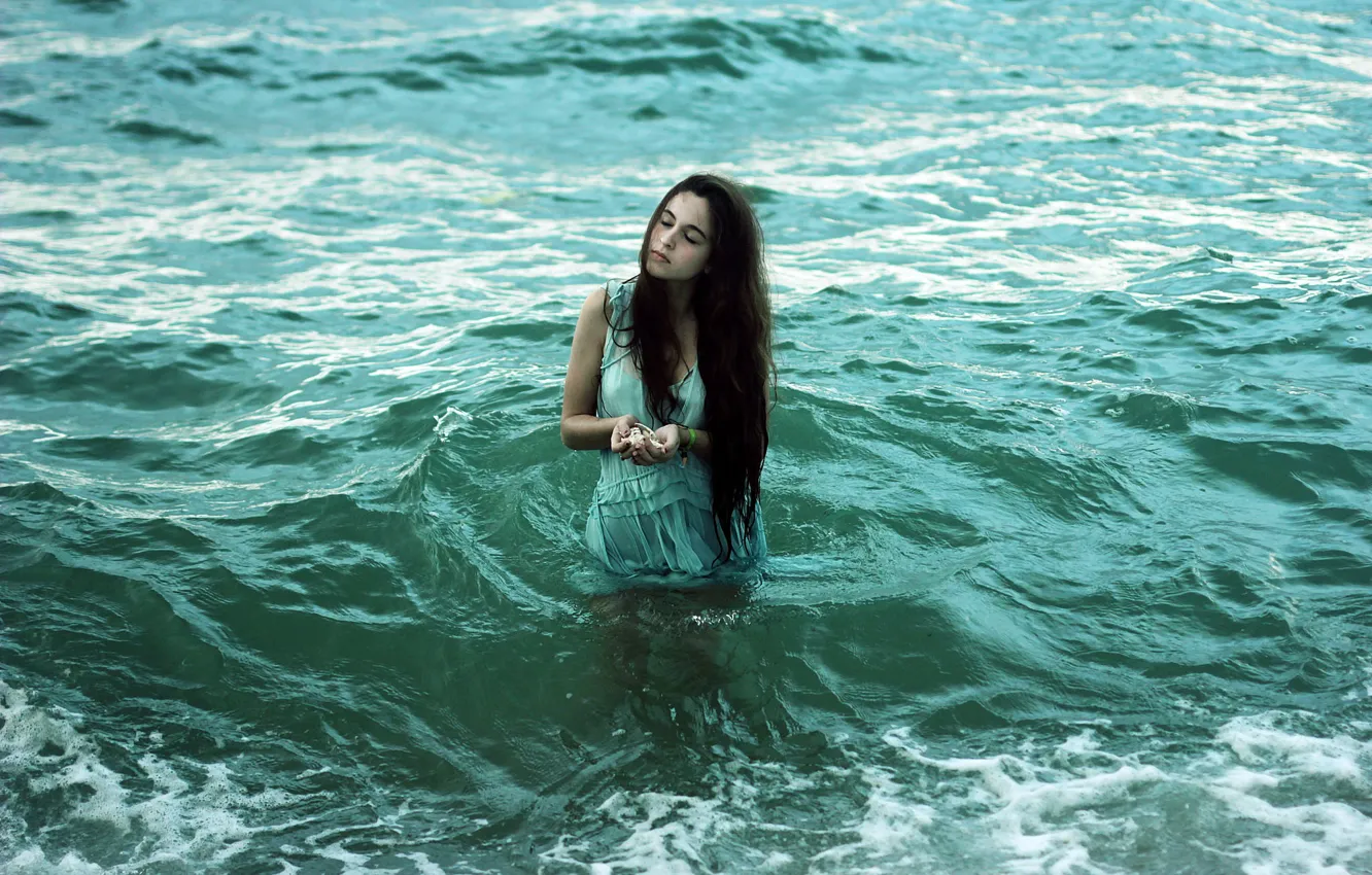 Photo wallpaper sea, girl, shell