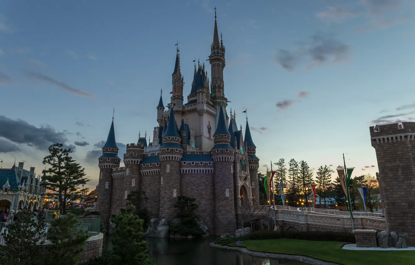 Photo wallpaper Park, Disneyland, castle, landscape, the city