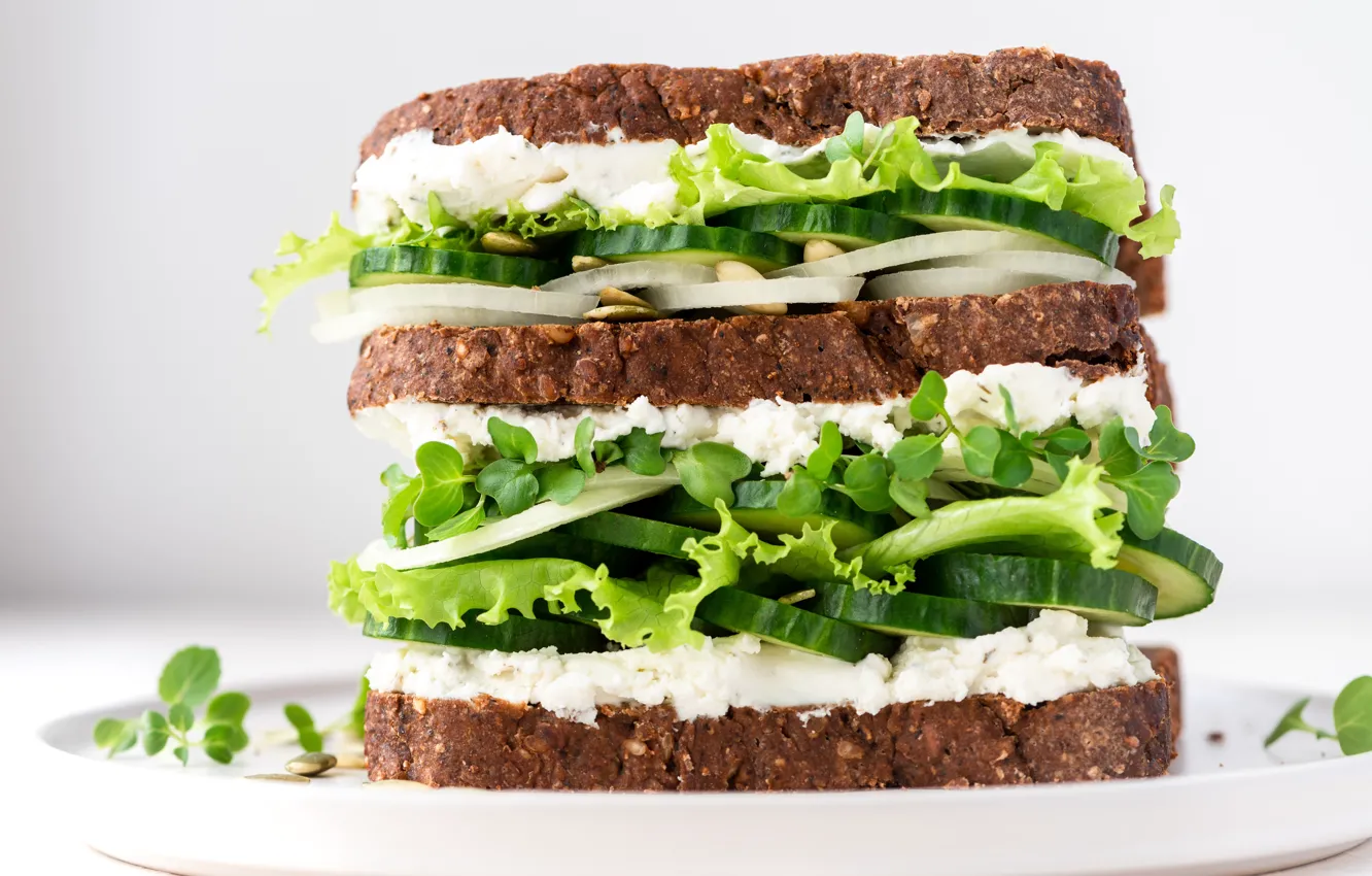 Photo wallpaper food, bread, cucumbers, sandwiches, lettuce, rocket