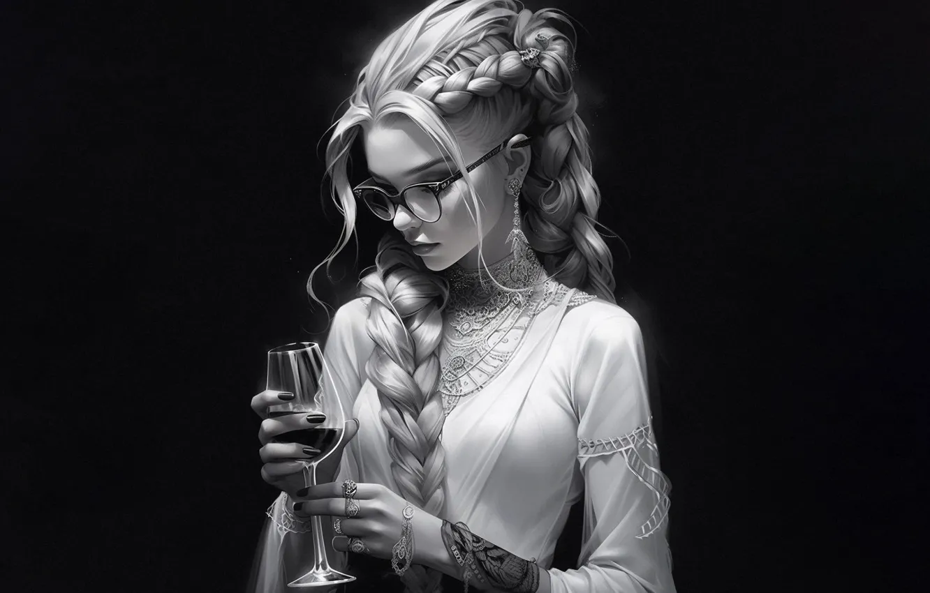 Photo wallpaper girl, fantasy, blouse, monochrome, blonde, rendering, Fantasy world, digital art