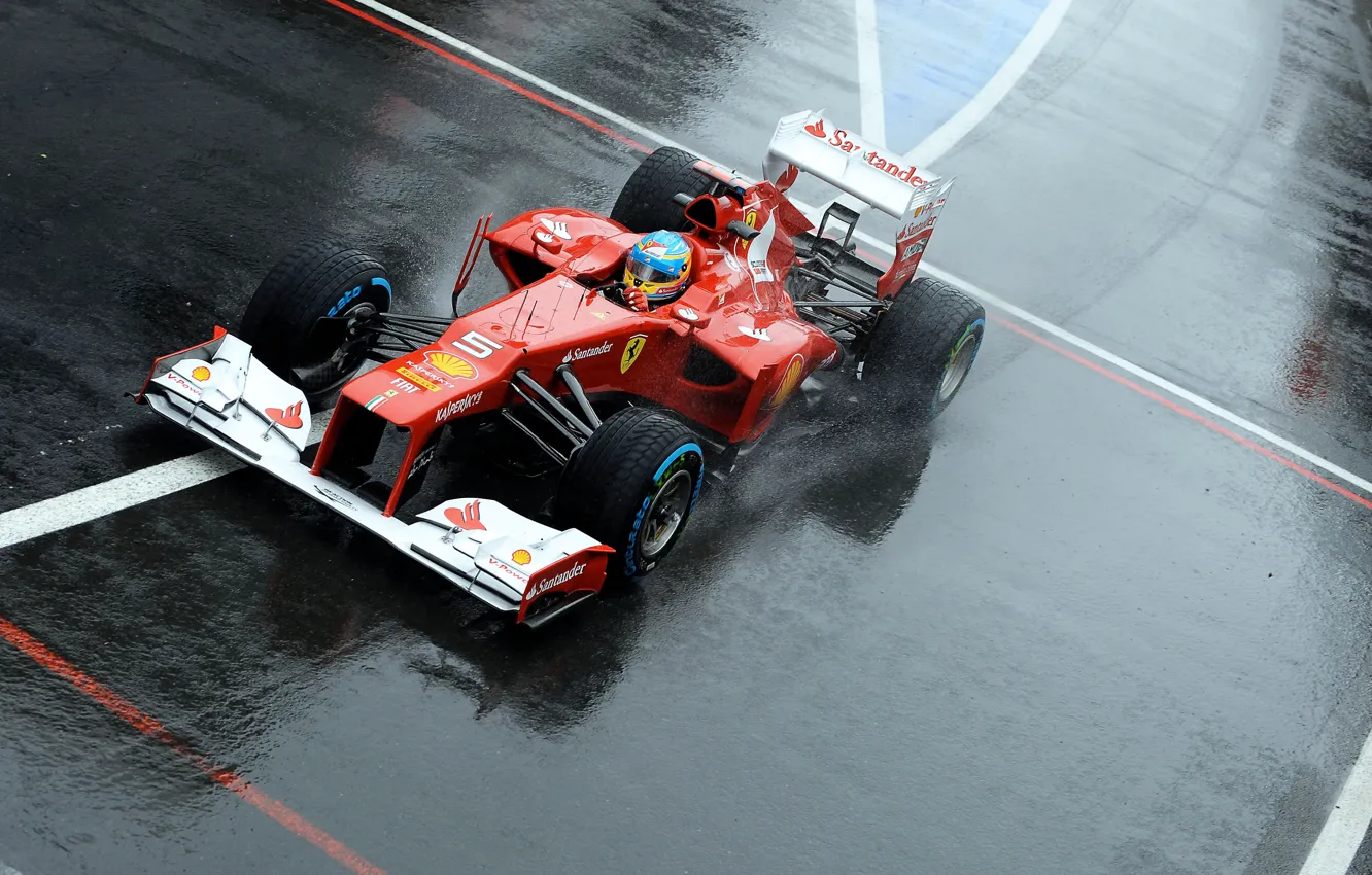 Photo wallpaper rain, the car, ferrari, Ferrari, formula 1, formula-1, alonso, Alonso