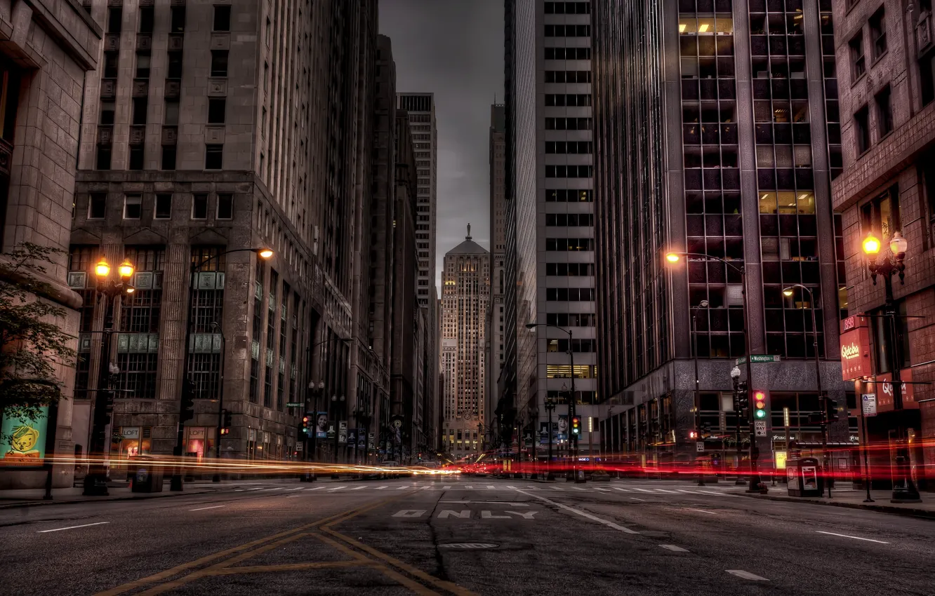Photo wallpaper road, night, the city, lights, building