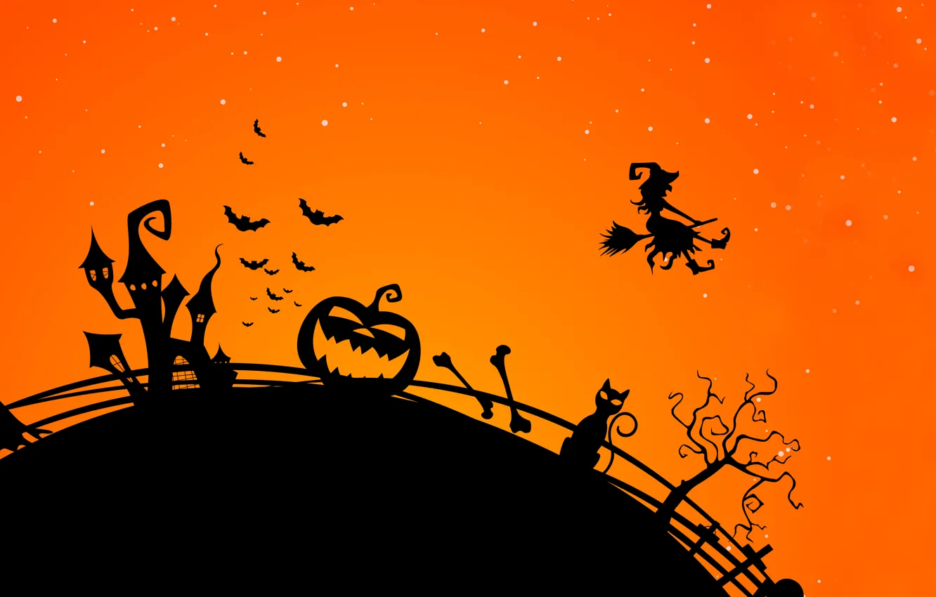 Photo wallpaper trees, vector, vector, Halloween, pumpkin, bat, horror, horror