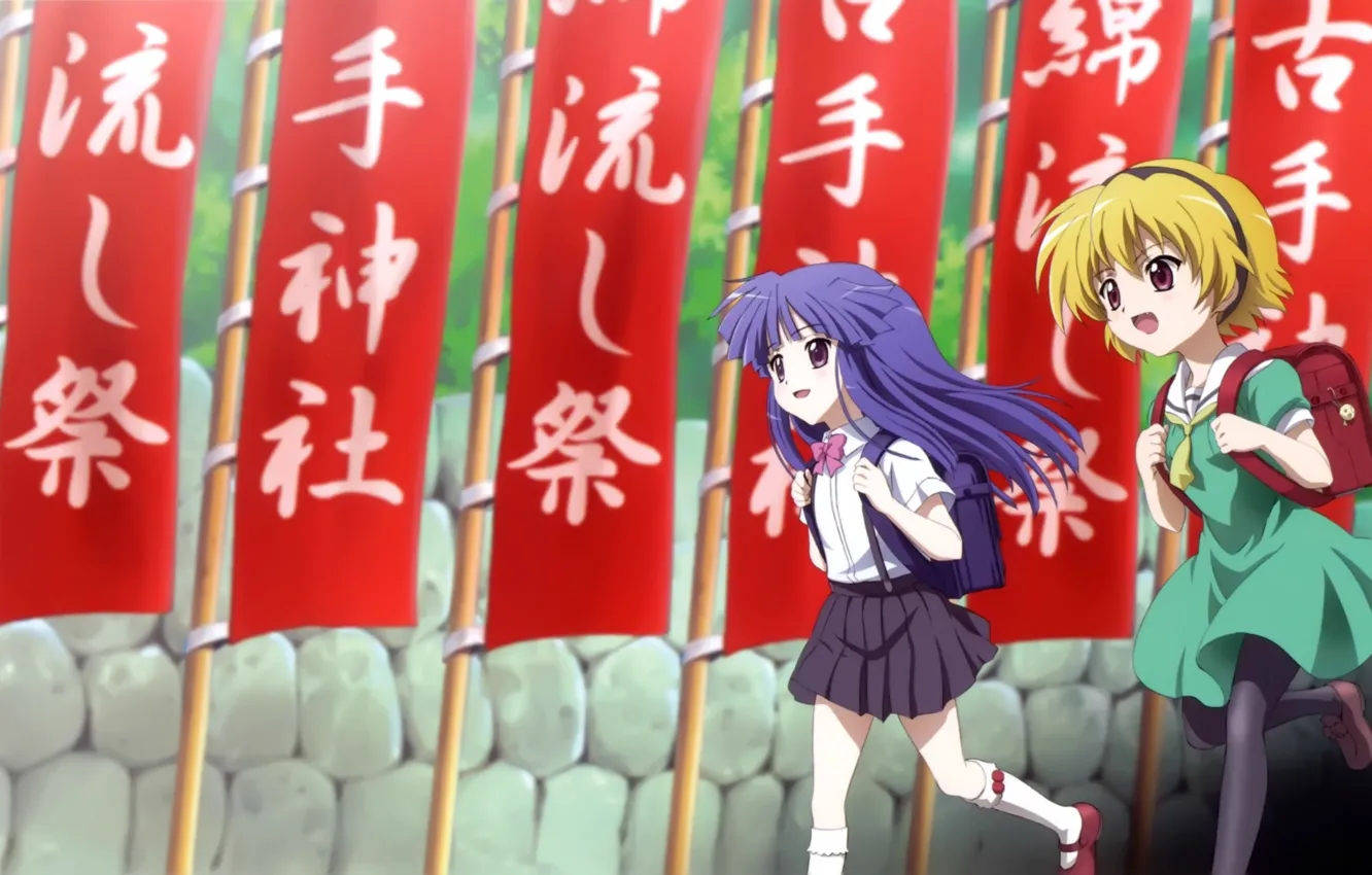 Photo wallpaper characters, flags, friend, when the cicadas cry, satchel, higurashi but after nearly even, rika furude, …