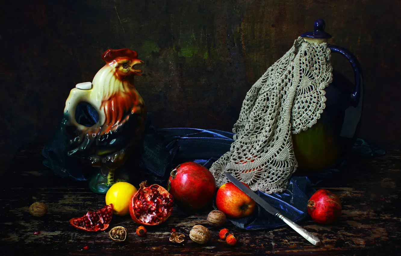 Photo wallpaper lemon, pitcher, still life, items, garnet, composition, cock