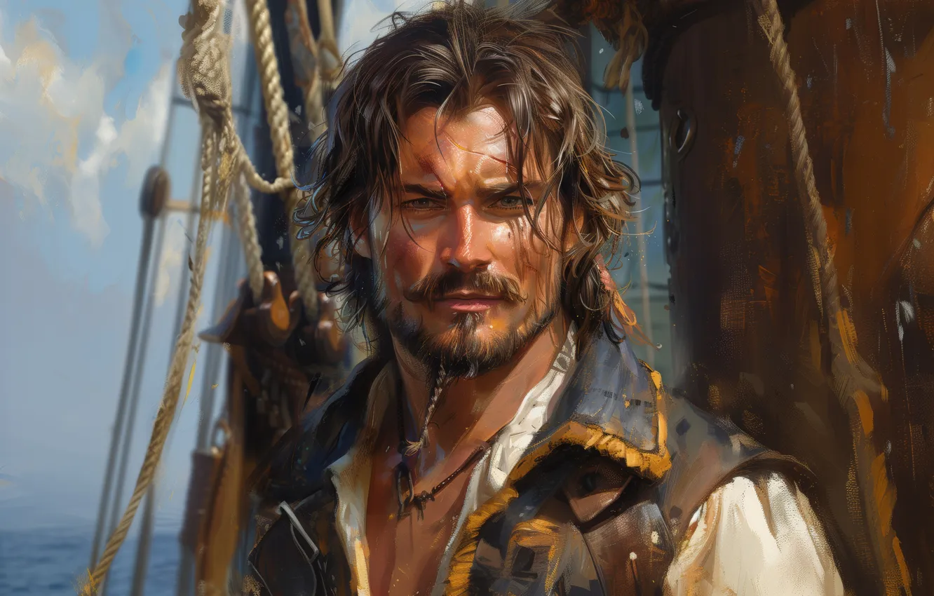 Photo wallpaper Look, Pirate, Male, Digital art, AI art, The Art of Artificial Intelligence, Neural network