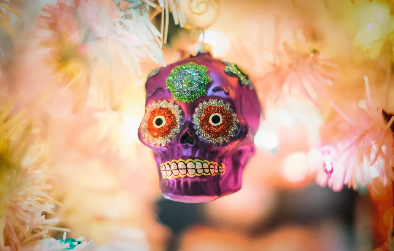 Photo wallpaper toy, skull, tree, new year, Christmas