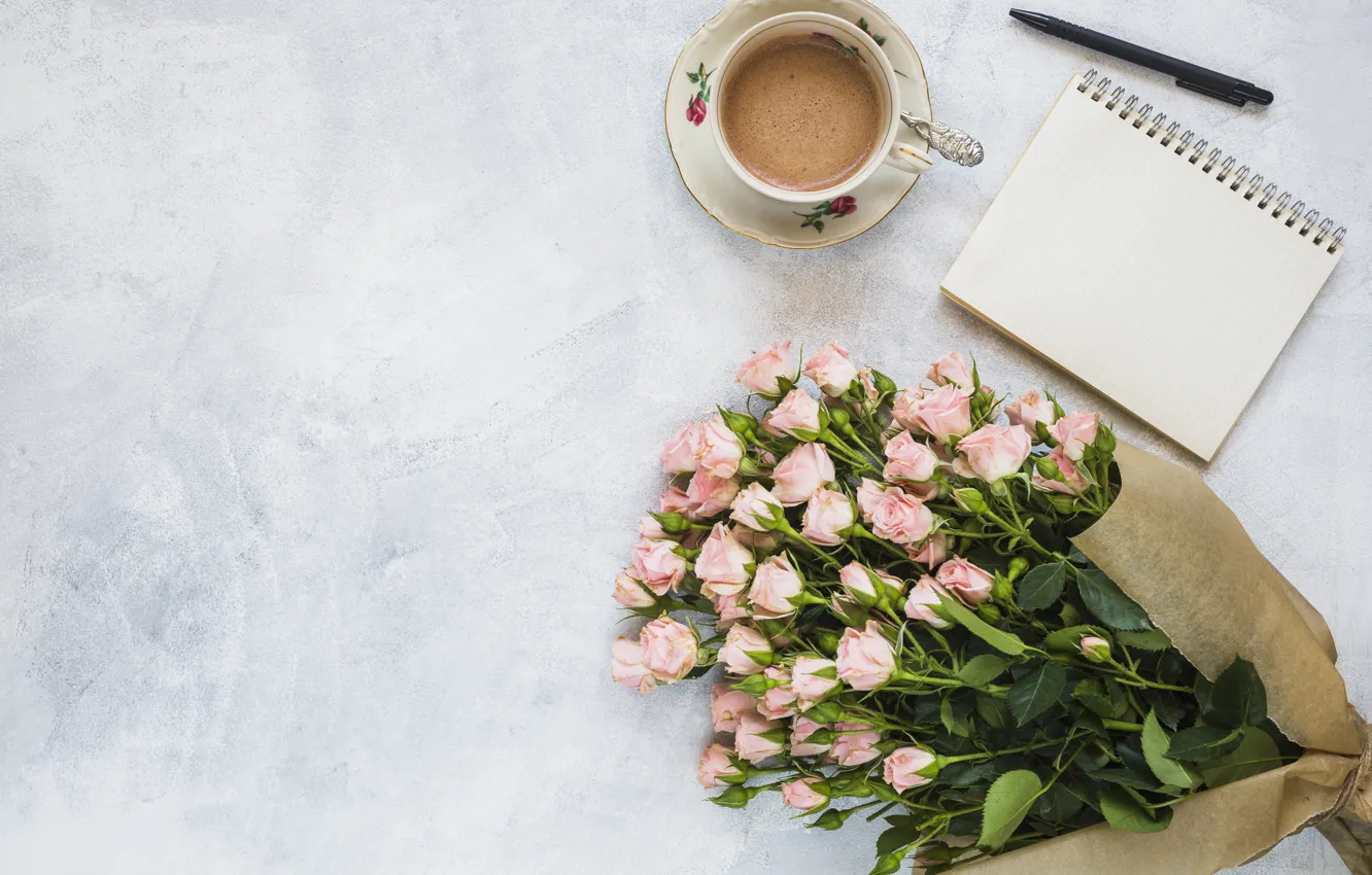 Photo wallpaper flowers, roses, bouquet, pink, pink, flowers, beautiful, romantic