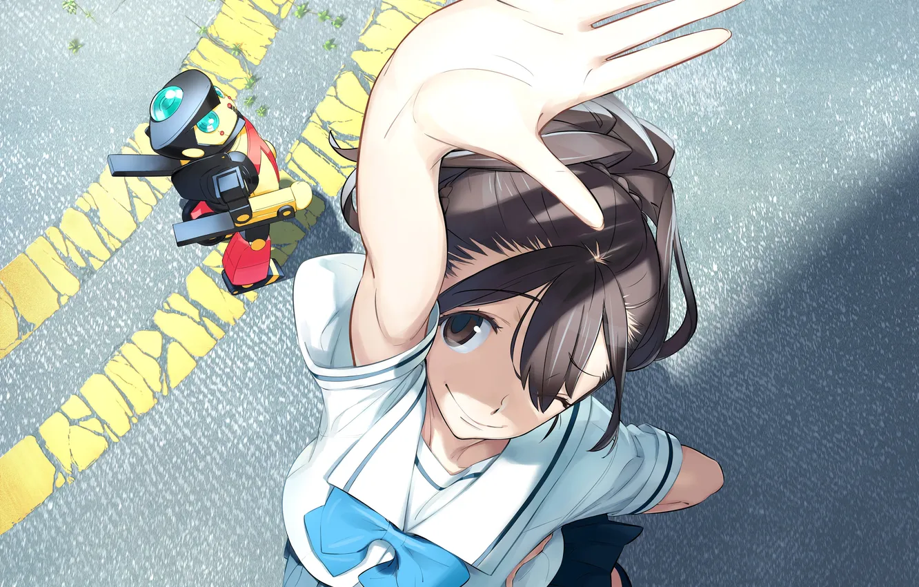 Photo wallpaper girl, robot, anime, hands, art, schoolgirl, NitroPLus, senomiya akiho