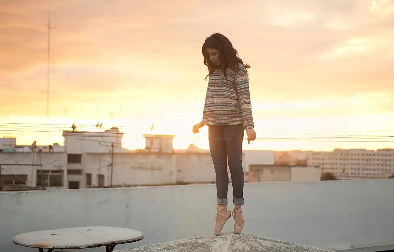 Photo wallpaper the sky, sunset, ballerina, Pointe shoes