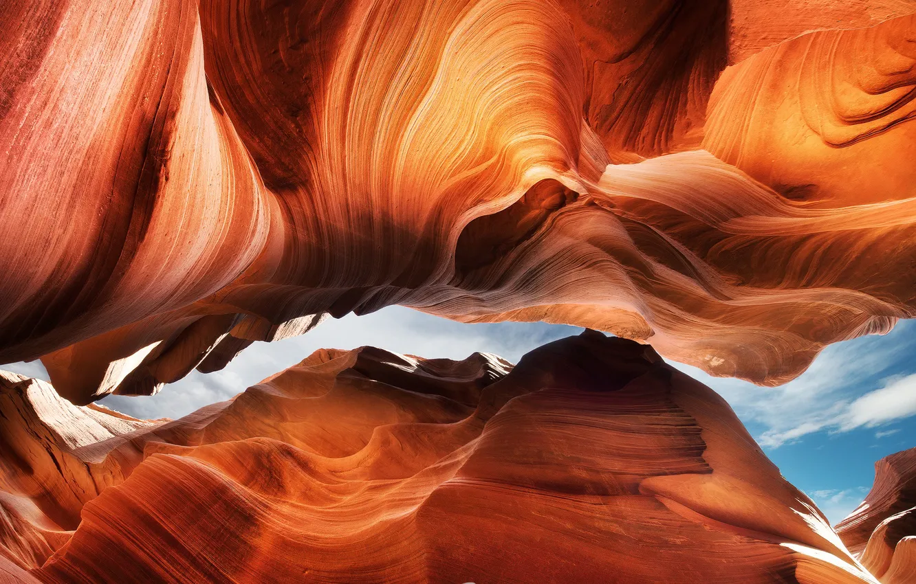 Photo wallpaper the sky, clouds, rocks, texture, USA, antelope canyon, Arizona