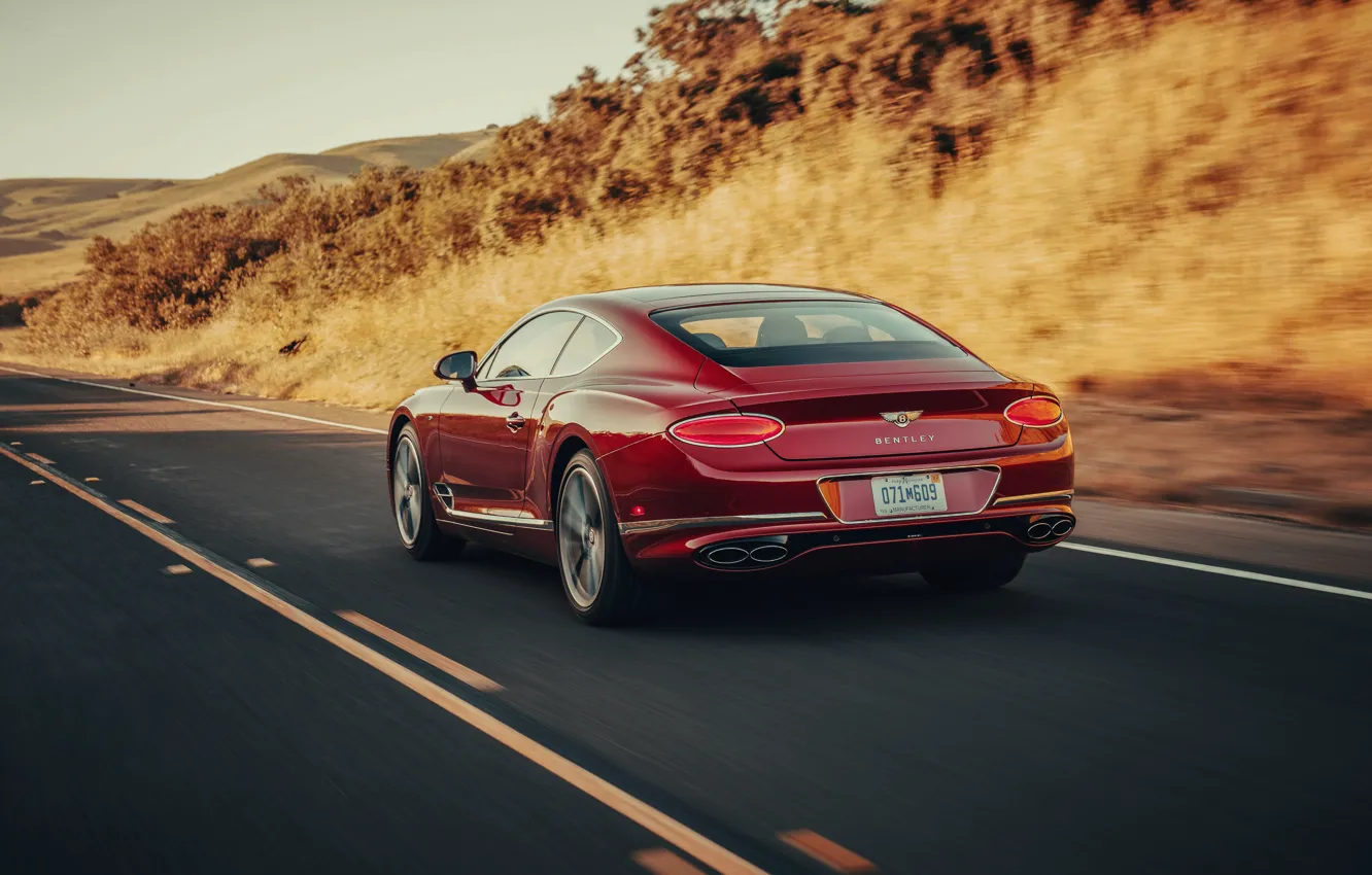 Photo wallpaper red, movement, coupe, Bentley, back, 2019, Continental GT V8