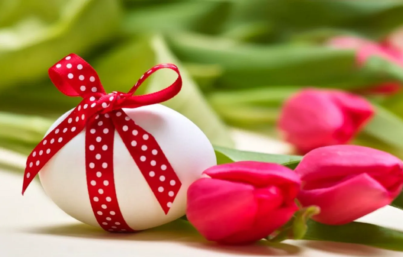 Photo wallpaper flowers, eggs, bouquet, tulips, Easter, Easter