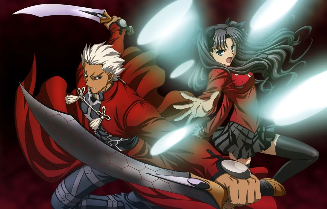 Photo wallpaper anime, fate stay night, Rin, Archer, fate stay night