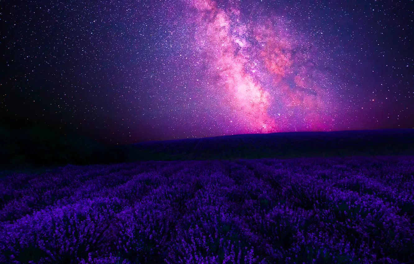 Photo wallpaper Sky, Stars, Landscape, Galaxy, Center, Night, Lavender, Galactic