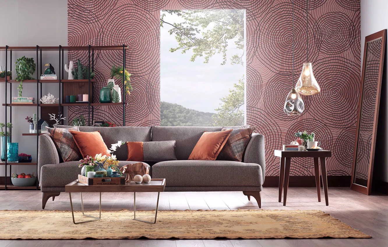 Photo wallpaper design, style, interior, sofa, living room
