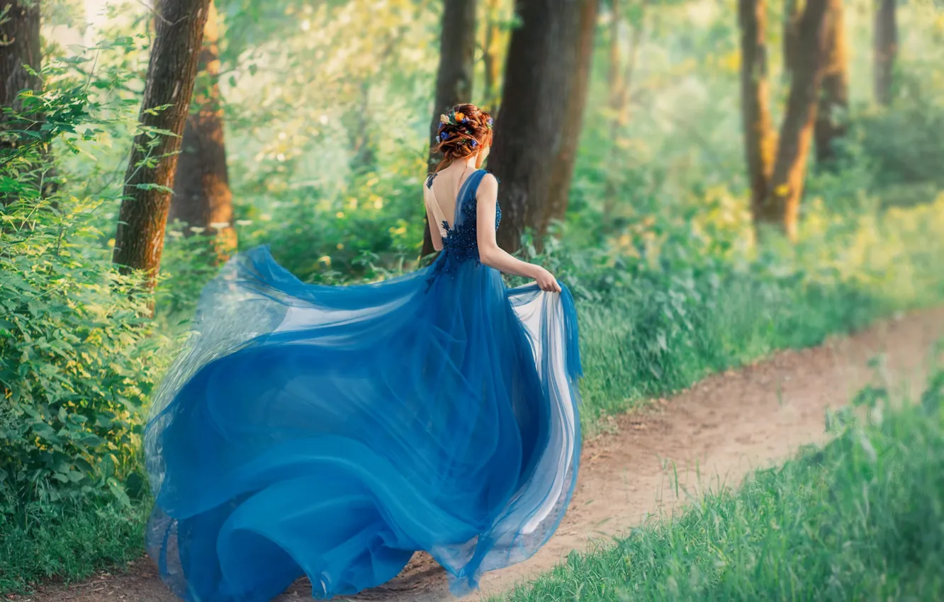 Photo wallpaper trail, back, Irina Kharchenko, girl, summer, grass, dress