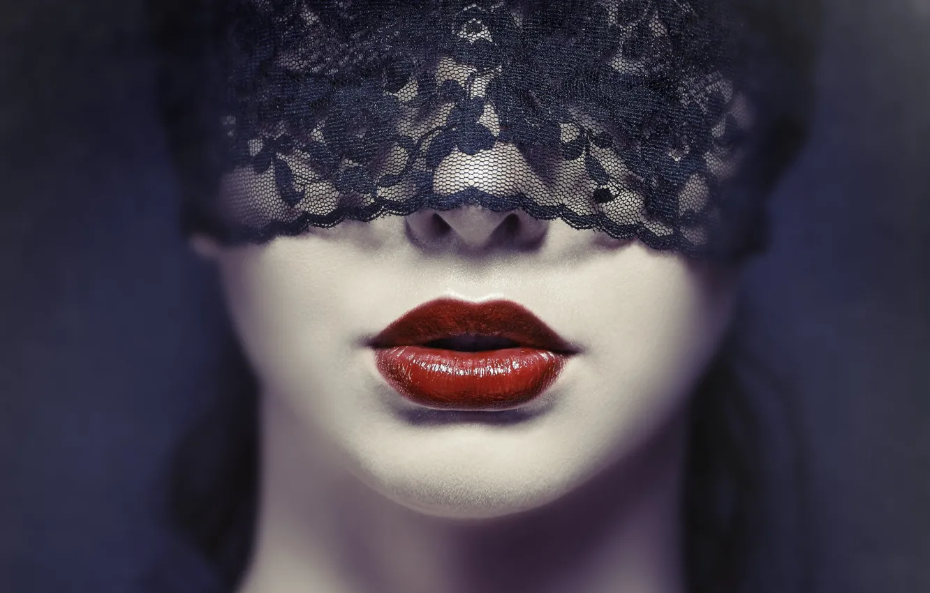 Photo wallpaper girl, face, lipstick, lips, headband, lace