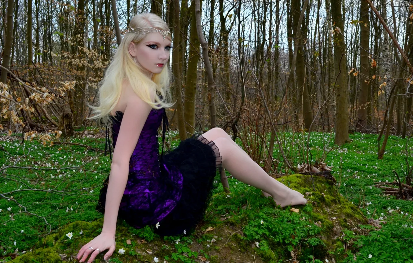 Photo wallpaper Girl, Nature, Grass, Model, Tree, Beauty, Blonde, Outside