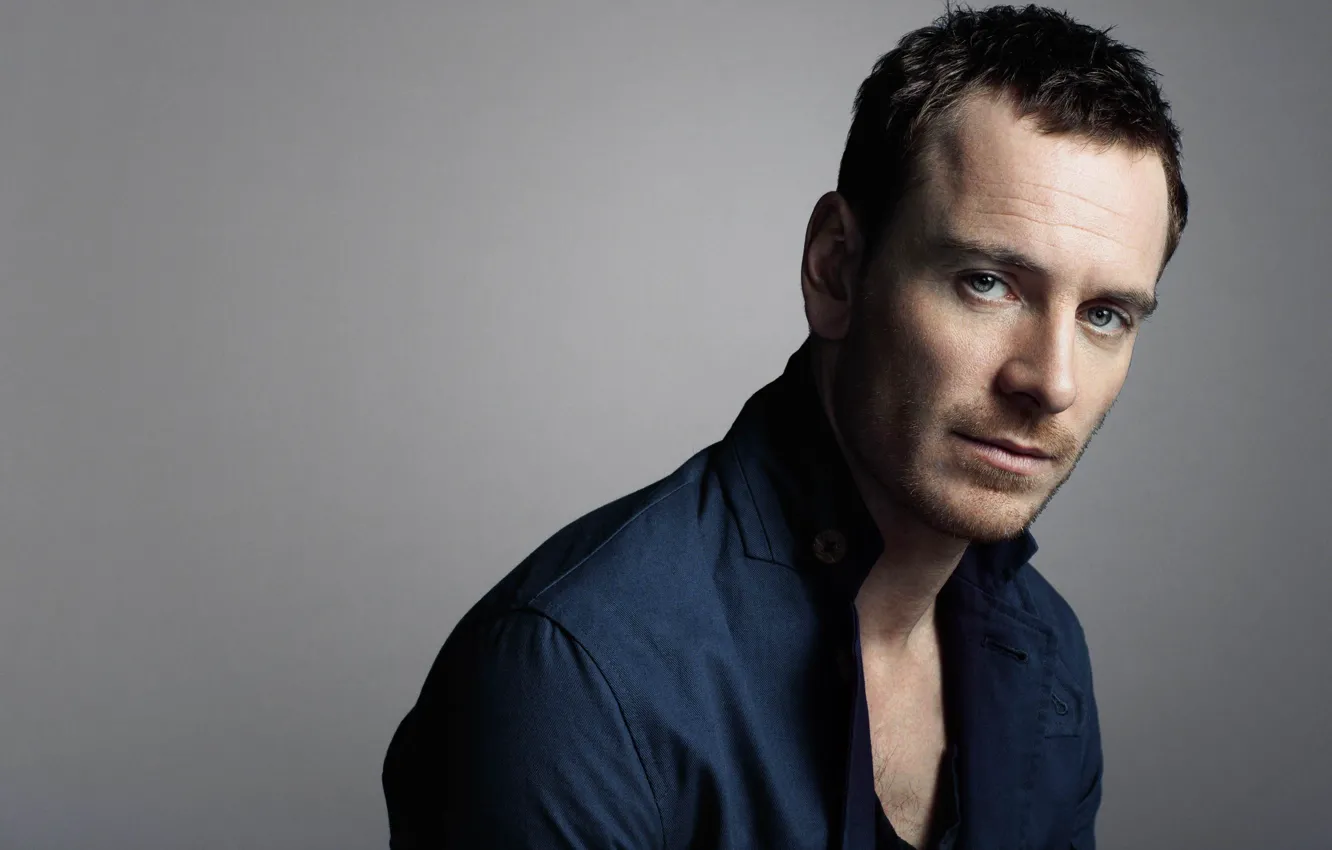 Photo wallpaper actor, male, grey background, producer, Michael Fassbender, Michael Fassbender