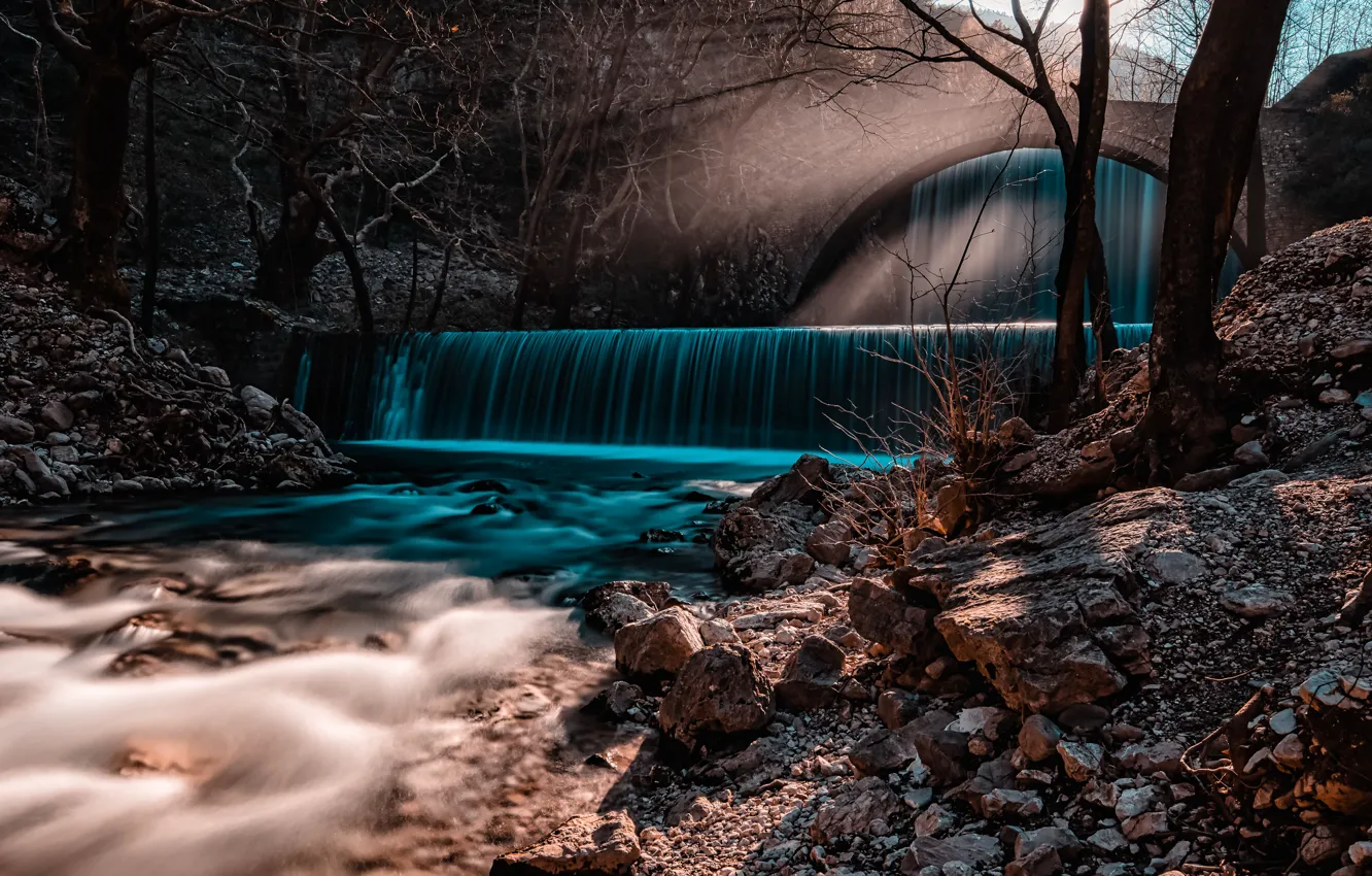 Photo wallpaper bridge, waterfall, arch